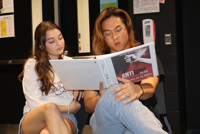 Sofia Moscoso and Mayson Wu run lines in preparation for Antigone PLUS.