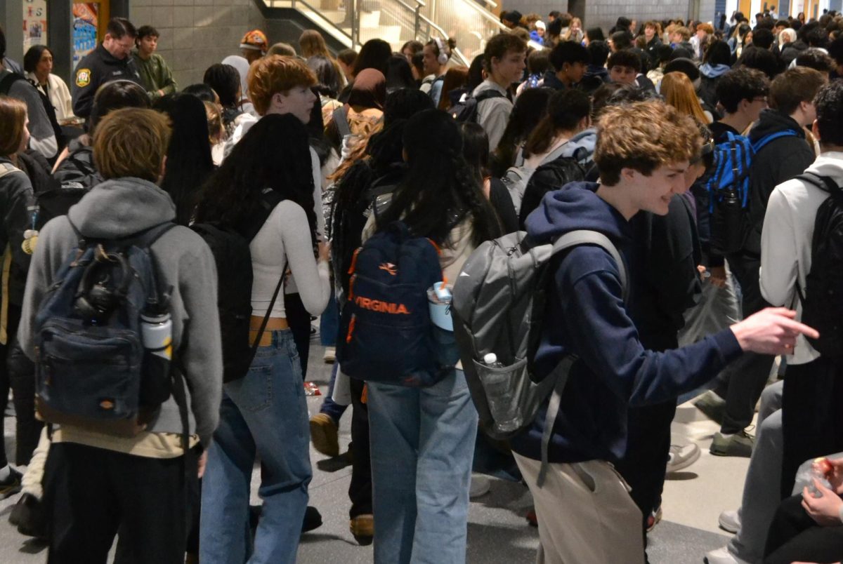 The lobby area around the library staircase and the cafeteria becomes a traffic jam during Flex One and Two, as the whole student body decides when to eat lunch. 