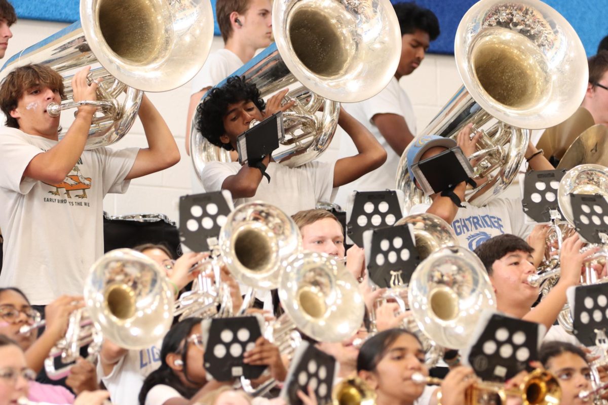 The Marching Storm played during the pep rally previous to the Homecoming parade and Carnival.  Phot courtesy of Jay Bradshaw and the Lightridge Marching Storm.
