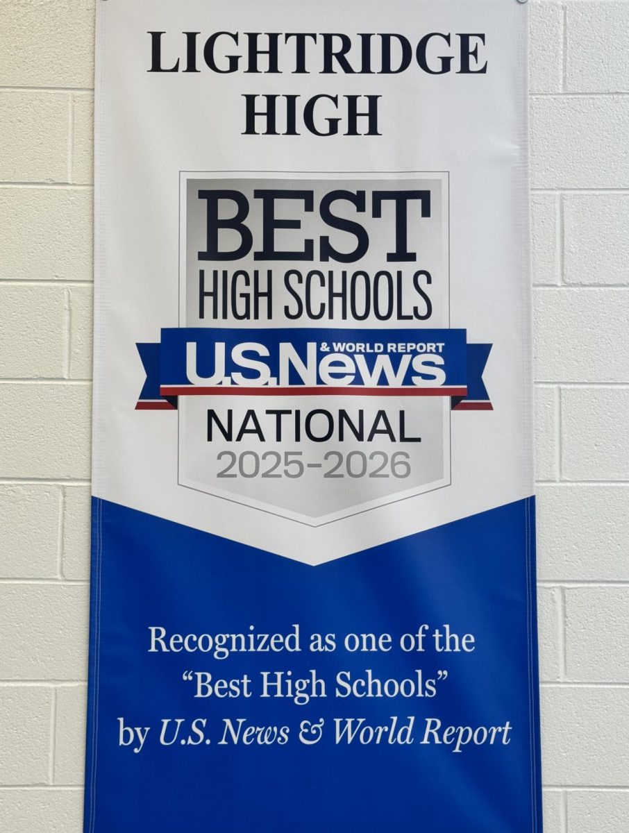 A banner commemorating Lightridge's top 5% national ranking has been hung in the front lobby.